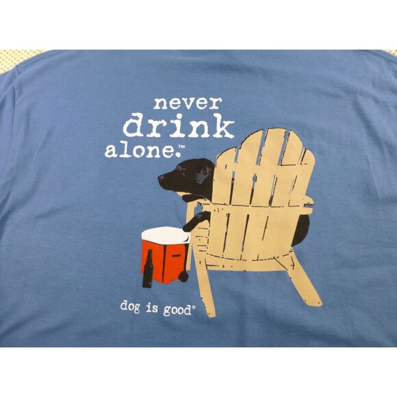 NWT Dog Is Good Blue Graphic Tee "Never Drink Alone" L - Picture 10 of 11